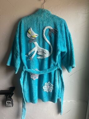 Vintage Canyon Group Chenille Rare Cat Robe Cottagecore Kitsch Novelty Lounge S